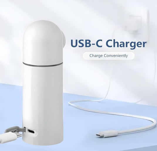 شطاف محمول مع خزان سعة 350 مل، شطاف سفر محمول صغير كهربائي قابل لإعادة الشحن بمنفذ USB-C عالي الضغط