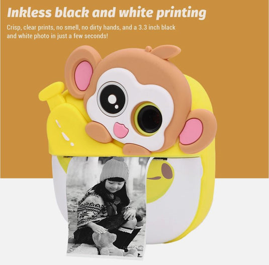 كاميرا رقمية للطباعة الفورية بدقة 48 ميجابكسل عالية الوضوح على شكل قرد كرتوني لطيف وكاميرا حرارية فورية