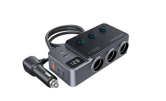 شاحن سيارة Porodo 120 واط ثلاثي المنافذ بمقبس ولاعة