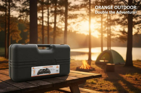 موقد غاز محمول مزدوج الشعلات، موقد تخييم عالي التحمل للسفر في الهواء الطلق والشواء