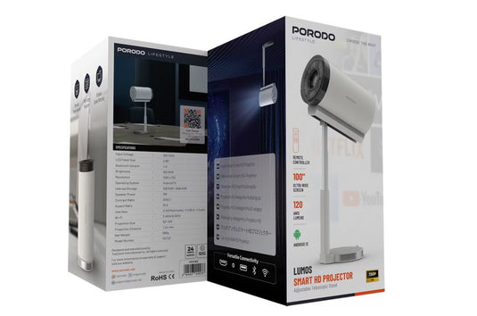 جهاز عرض ذكي عالي الدقة من بورودو لوموس مع حامل تلسكوبي قابل للتعديل