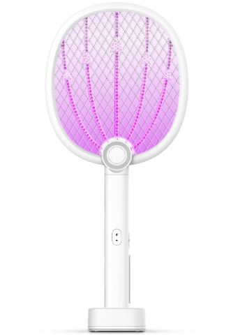 مضرب البعوض الكهربائي من تاكتيك مع ضوء LED مدمج 2700 فولت مع قاعدة تثبيت