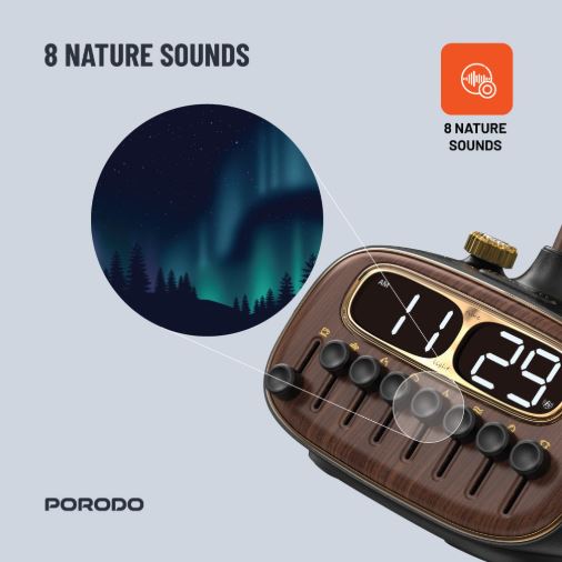 مصباح مكتبي بورودو لايف ستايل ريترو مع خاصية الضوضاء البيضاء ومكبر صوت بلوتوث - أسود