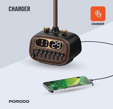 مصباح مكتبي بورودو لايف ستايل ريترو مع خاصية الضوضاء البيضاء ومكبر صوت بلوتوث - أسود