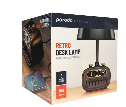 مصباح مكتبي بورودو لايف ستايل ريترو مع خاصية الضوضاء البيضاء ومكبر صوت بلوتوث - أسود