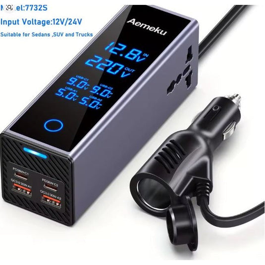 محول كهربائي للسيارة بقدرة 300 واط مع شحن سريع PD ومقبس عالمي ومنافذ USB