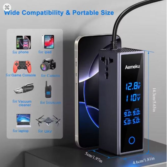 محول كهربائي للسيارة بقدرة 300 واط مع شحن سريع PD ومقبس عالمي ومنافذ USB