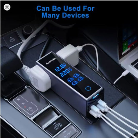 محول كهربائي للسيارة بقدرة 300 واط مع شحن سريع PD ومقبس عالمي ومنافذ USB