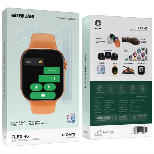 ساعة Green Lion Flex 46 الذكية بشاشة IPS مقاس 2.06 بوصة