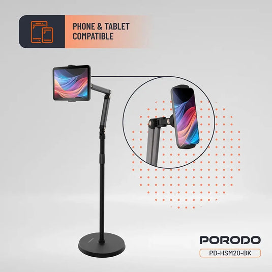 حامل أرضي للهاتف والجهاز اللوحي من Porodo – أسود
