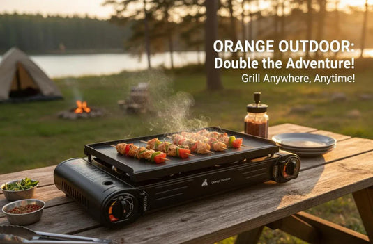 موقد غاز محمول مزدوج الشعلات، موقد تخييم عالي التحمل للسفر في الهواء الطلق والشواء